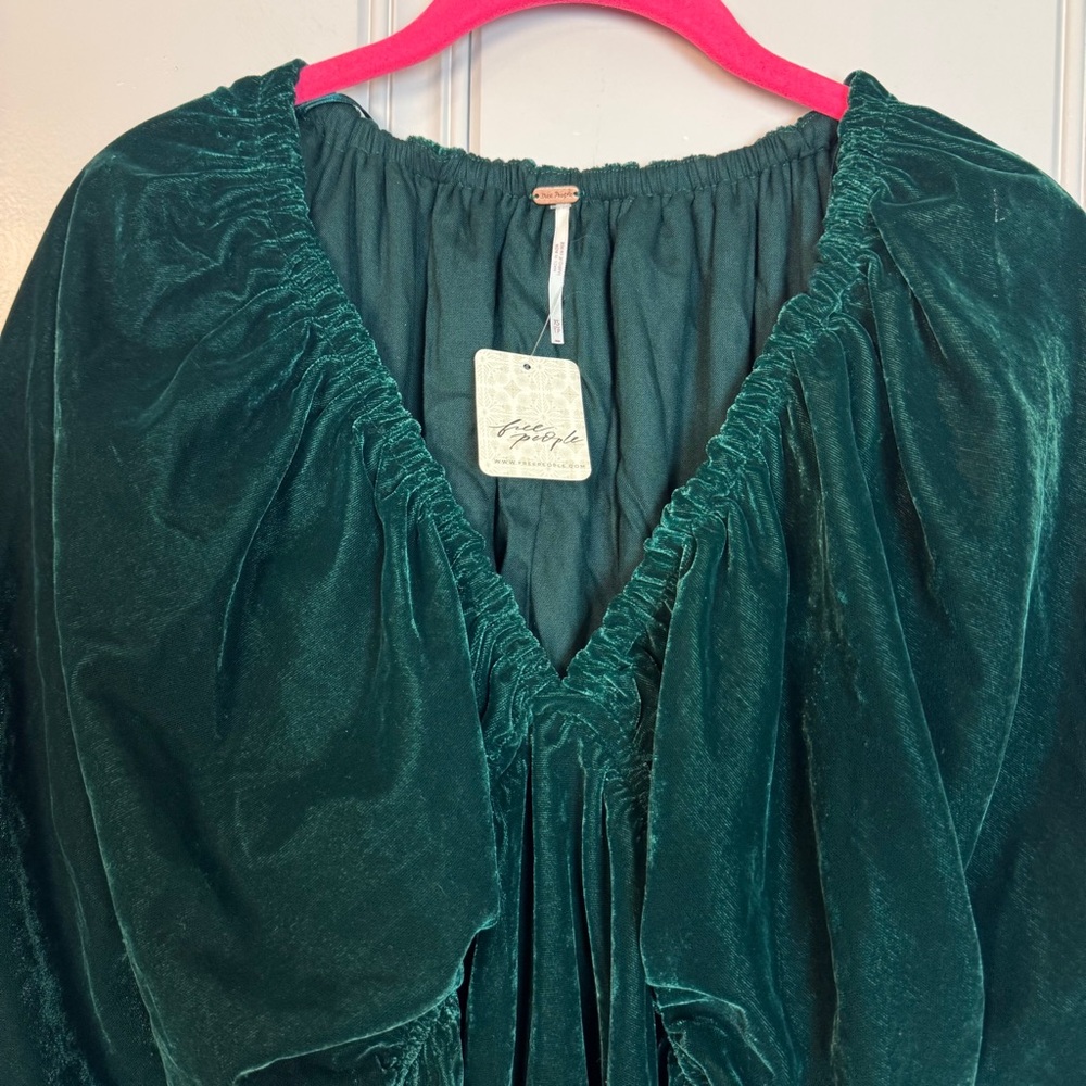 NEW FREE PEOPLE portia velvet mini dress in uncut emerald Size XS - Picture 4 of 16